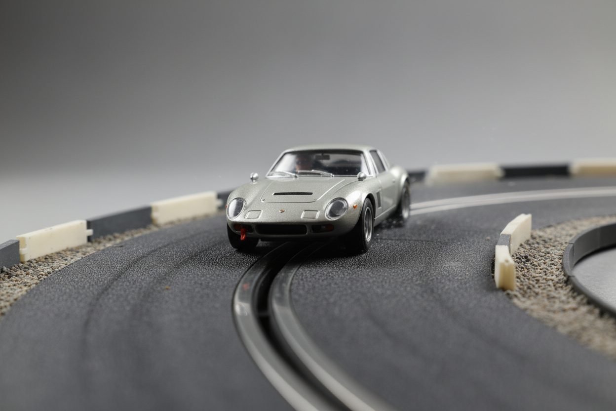 Slot car racing on a slot car track