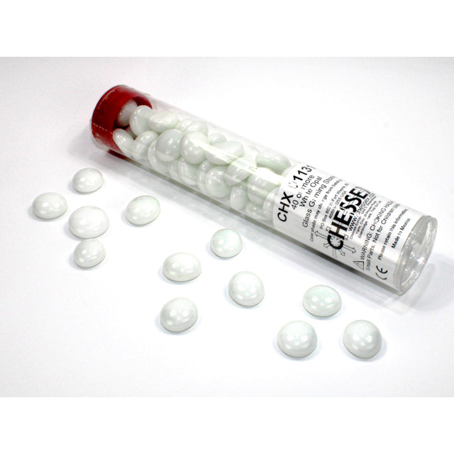 Chessex Opaque White Glass Stones Qty 40 or more in 5 1/2" Tube