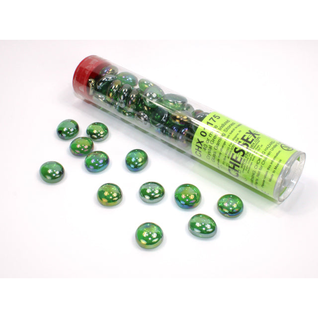 Chessex Iridized Green Glass Stones Qty 40 or more in 5 1/2"