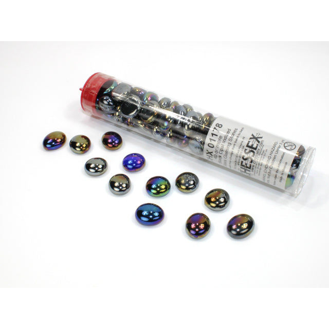 Chessex Iridized Black Glass Stones Qty 40 or more in 5 1/2"