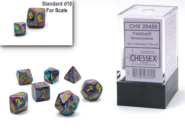 Chessex Festive Mini-hedral Mosaic/yellow 7-Die set