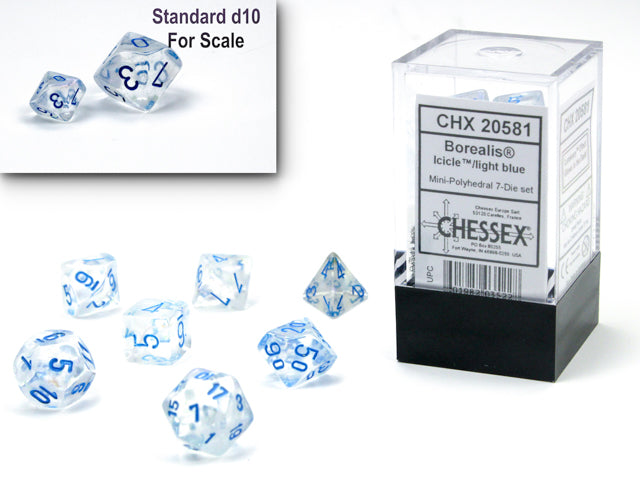 Chessex Borealis Mini-hedral Icicle/light blue Luminary 7-Die