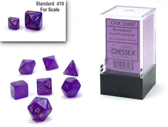 Chessex Borealis Mini-hedral Royal Purple/gold Luminary 7-Die
