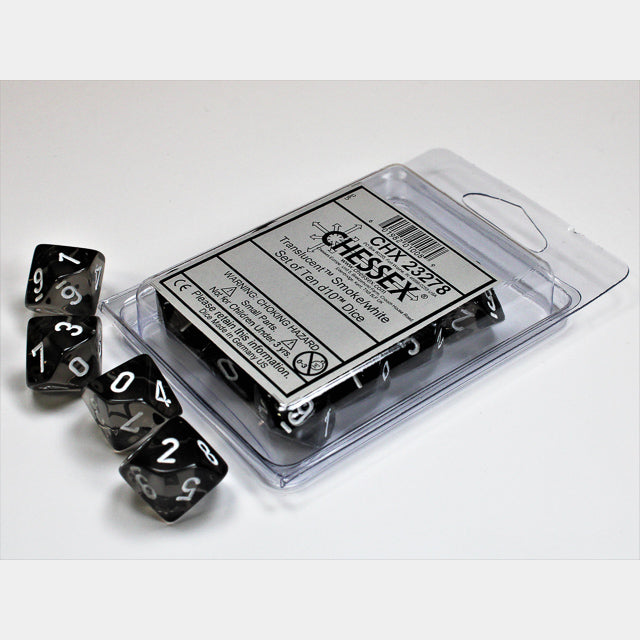 Chessex Translucent Smoke/white Set of Ten d10s