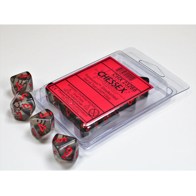 Chessex Translucent Smoke/red Set of Ten d10s
