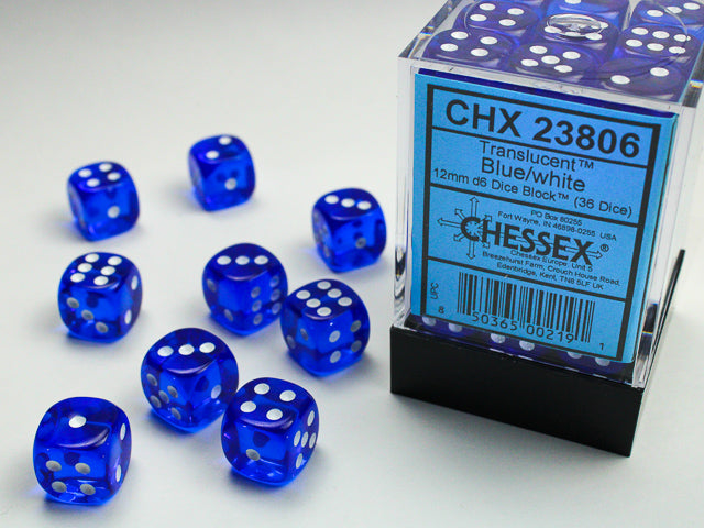 Chessex Translucent 12mm d6 (36 Dice) Blue/white