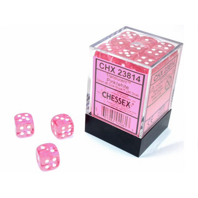 Chessex Translucent 12mm d6 Pink/white Dice Block (36 dice)
