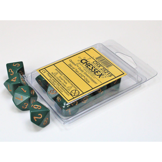 Chessex Opaque Dusty Green/copper Set of Ten d10s