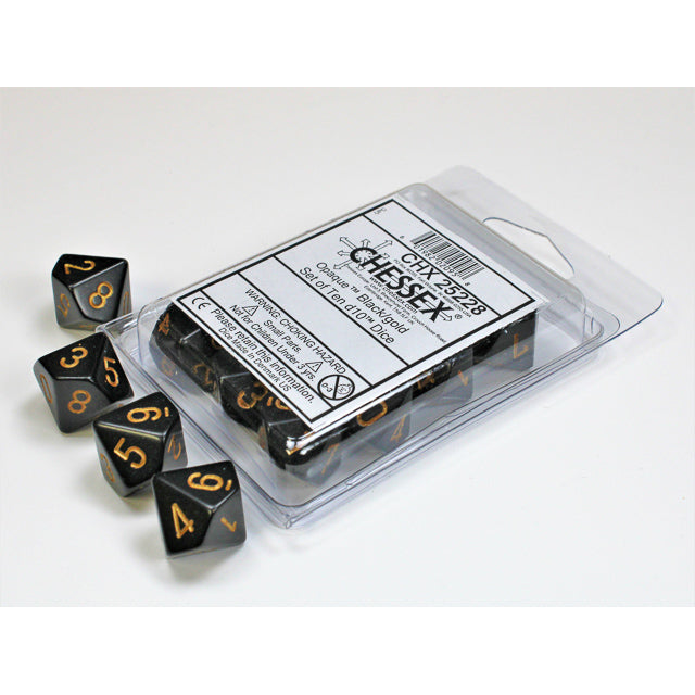 Chessex Opaque Black/gold Set of Ten d10s
