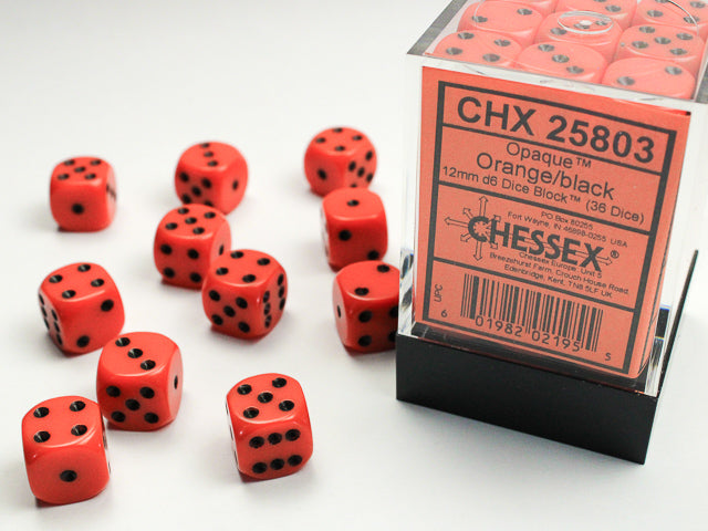 Chessex Opaque 12mm d6 (36 Dice) Orange/black