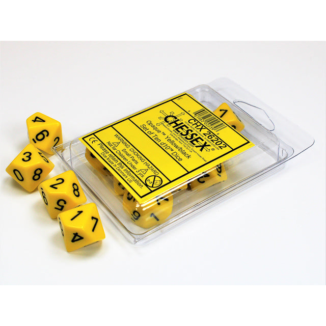 Chessex Opaque Yellow/black Set of Ten d10s