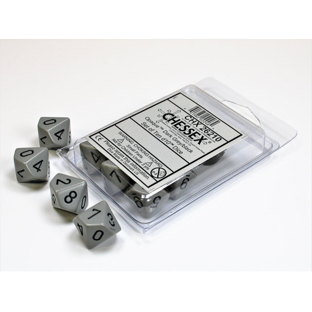 Chessex Opaque Dark Grey/black Set of Ten d10s