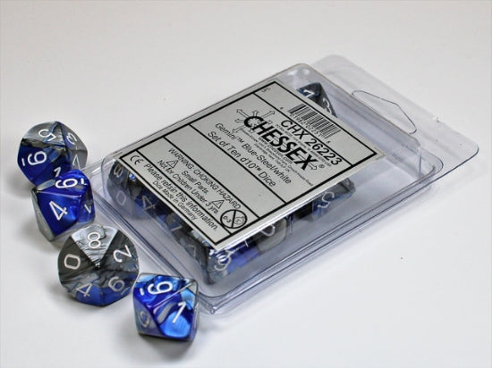 Chessex Gemini Blue-Steel/white Set of Ten d10s