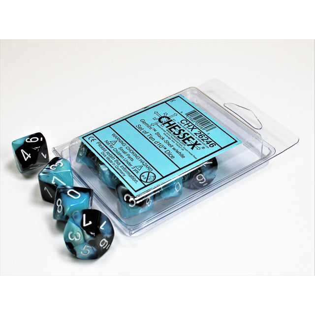 Chessex Gemini Black-Shell/white Set of Ten d10s