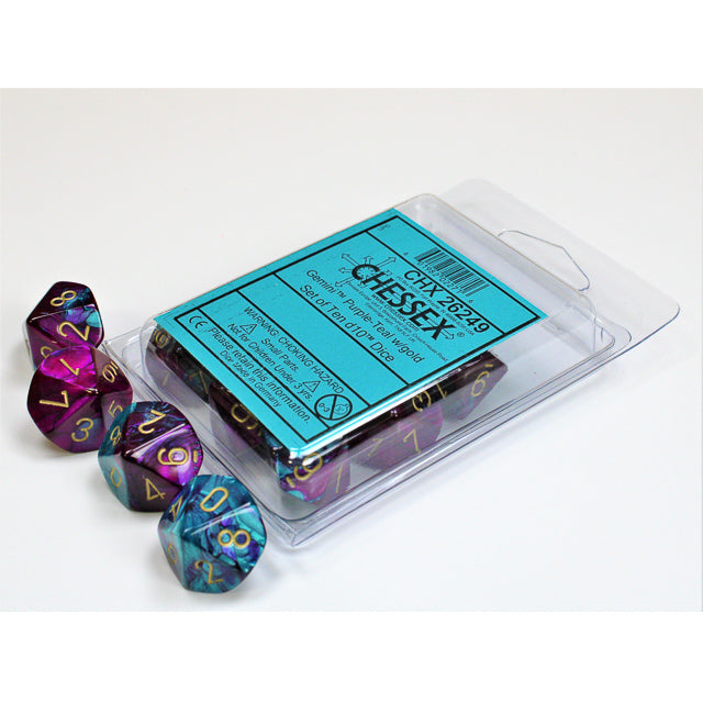 Chessex Gemini Purple-Teal/gold Set of Ten d10s