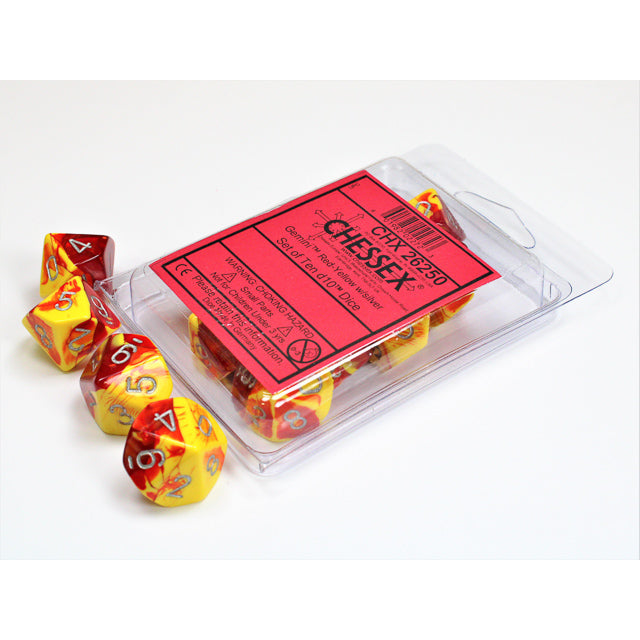 Chessex Gemini Red-Yellow/silver Set of Ten d10s