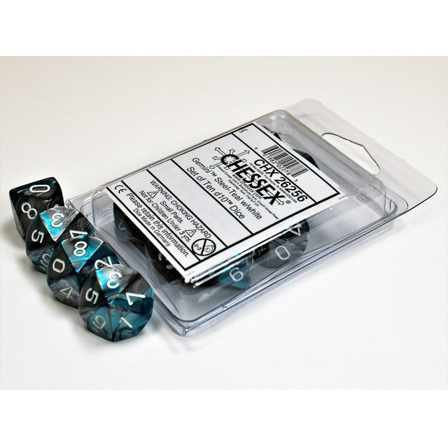 Chessex Gemini Steel-Teal/white Set of Ten d10s