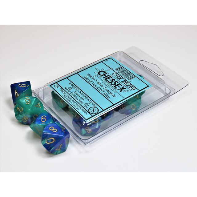 Chessex Gemini Blue-Teal/gold Set of Ten d10s