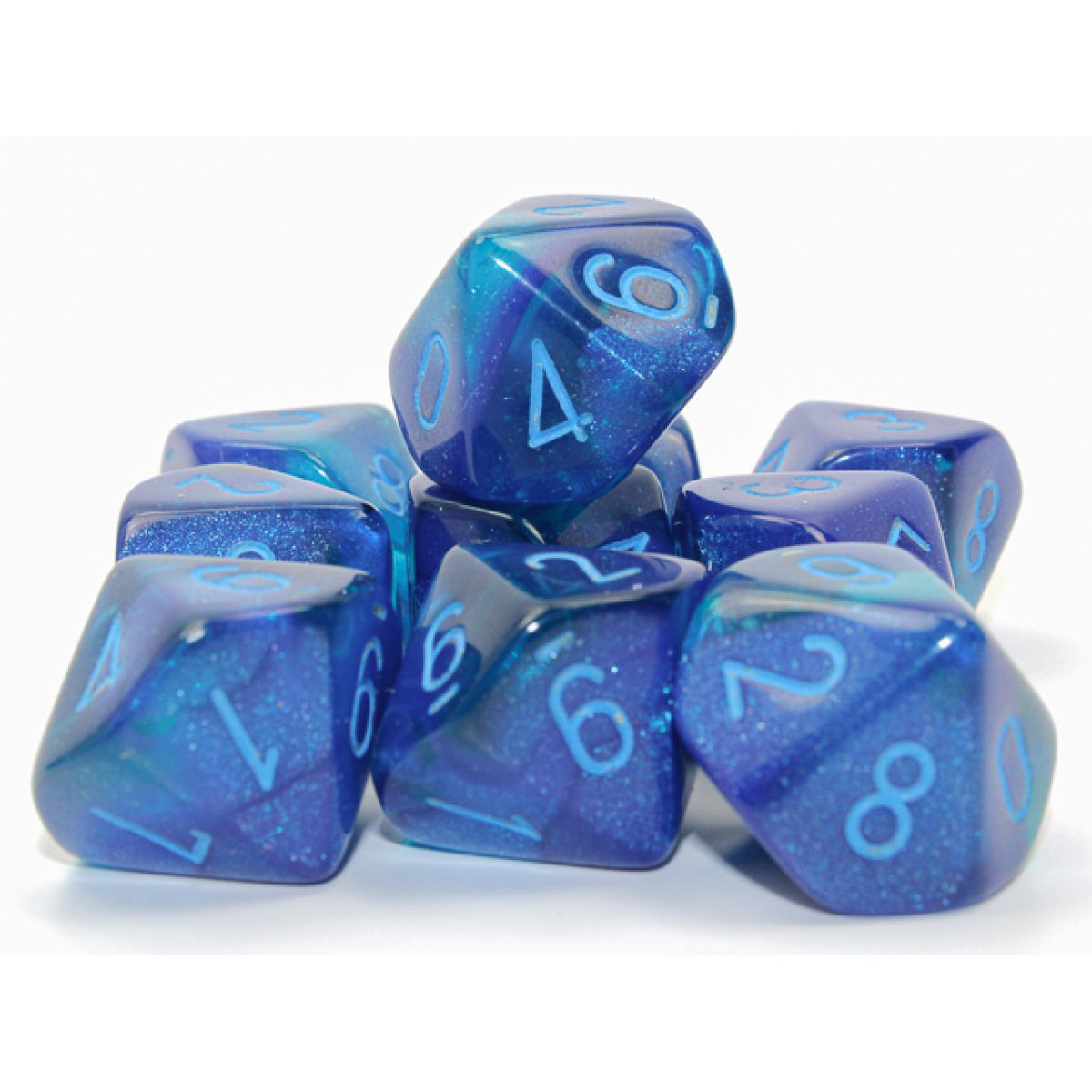 Chessex CHX26263 Gemini Blue/Light Blue Luminary D10s Set of 10 (9250464563437)