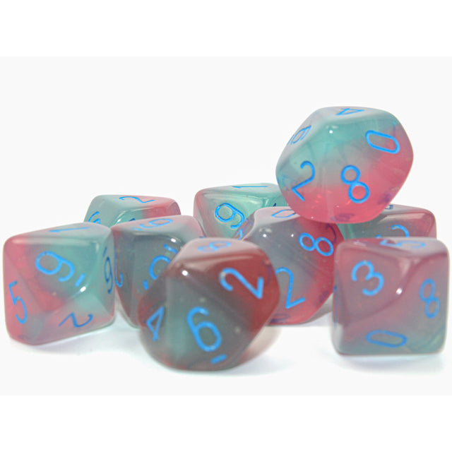 Chessex Gemini Gel Green-Pink/blue Luminary Set of 10 d10s