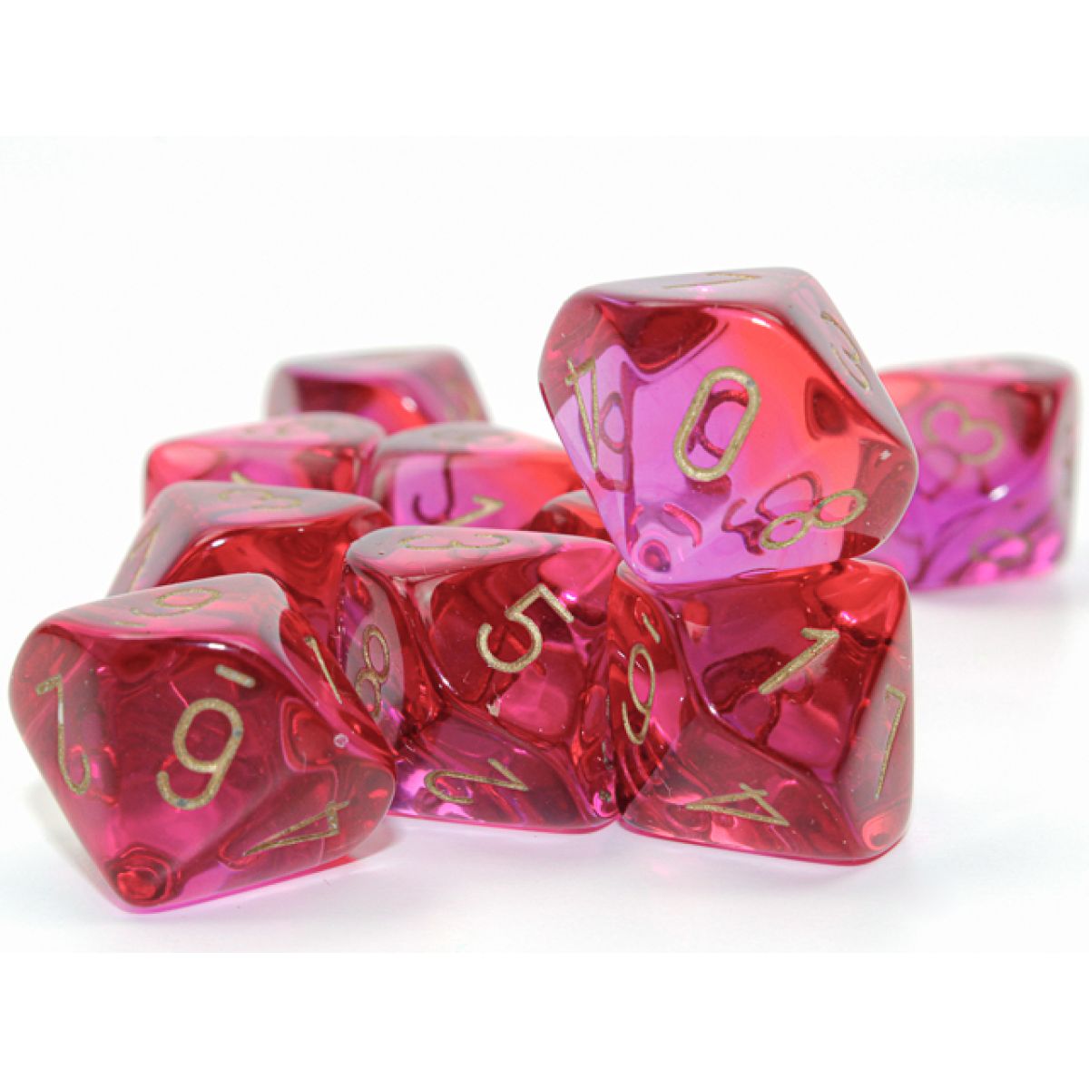 Chessex CHX26267 Gemini Translucent Red-Violet/Gold D10s Set of 10 (9250464792813)
