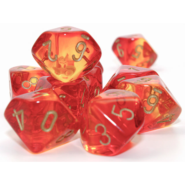 Chessex Gemini Translucent Red-Yellow/gold Set of 10 d10s