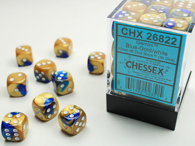 Chessex Gemini 12mm d6 (36 Dice) Blue-Gold/white