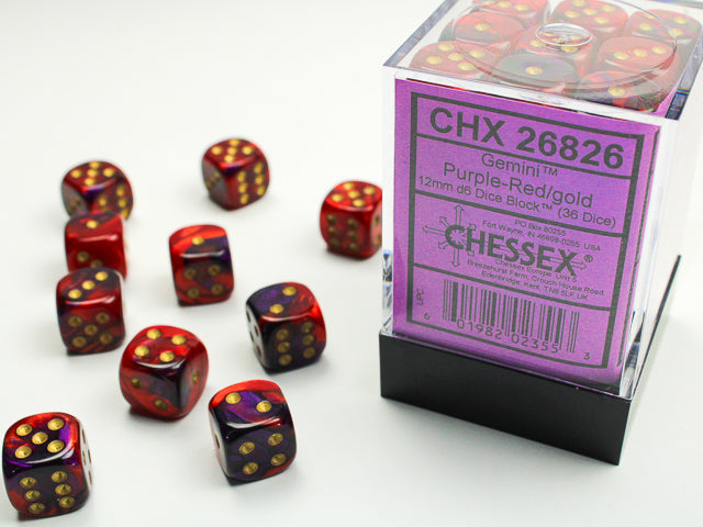 Chessex Gemini 12mm d6 (36 Dice) Purple-Red/gold