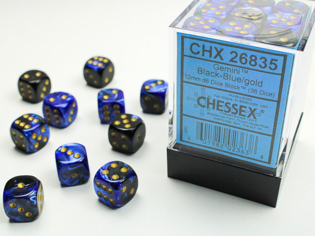 Chessex Gemini 12mm d6 (36 Dice) Black-Blue/gold
