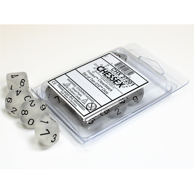 Chessex Frosted Clear/black Set of Ten d10s