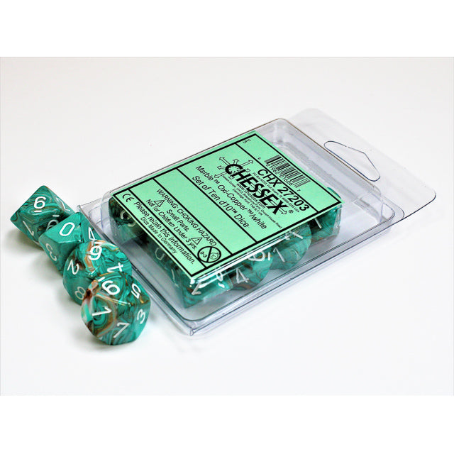 Chessex Marble Oxi-Copper/white Set of Ten d10s