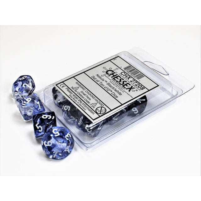 Chessex Nebula Black/white Set of Ten d10s
