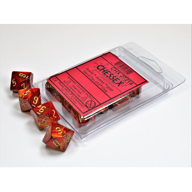 Chessex Scarab Scarlet/gold Set of Ten d10s