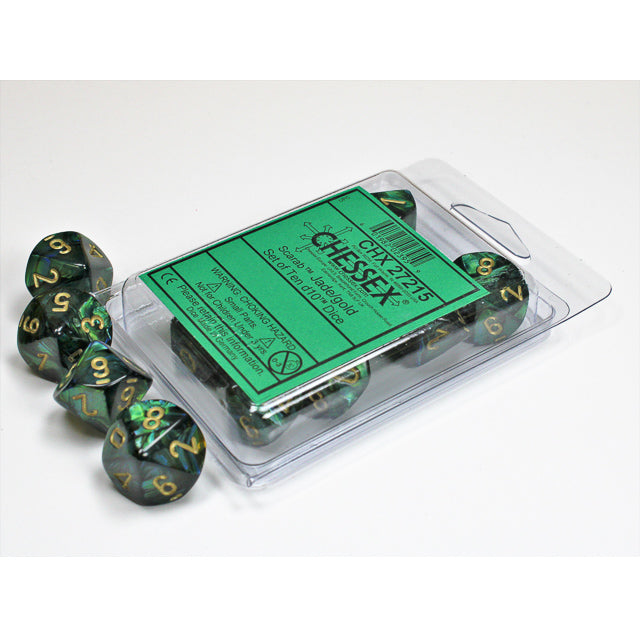 Chessex Scarab Jade/gold Set of Ten d10s