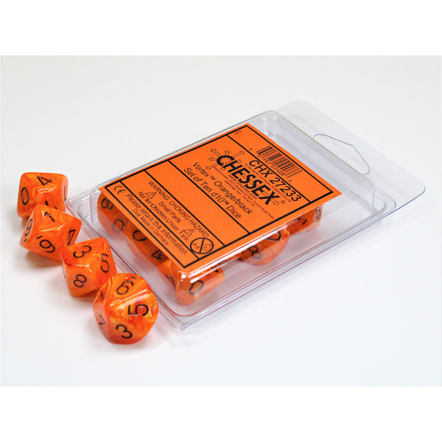 Chessex Vortex Orange/black Set of Ten d10s