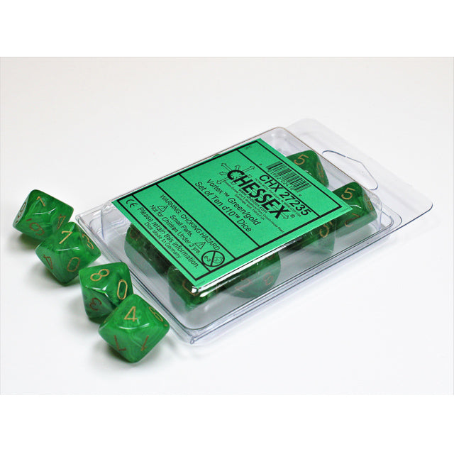 Chessex Vortex Green/gold Set of Ten d10s
