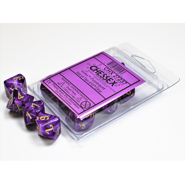 Chessex Vortex Purple/gold Set of Ten d10s