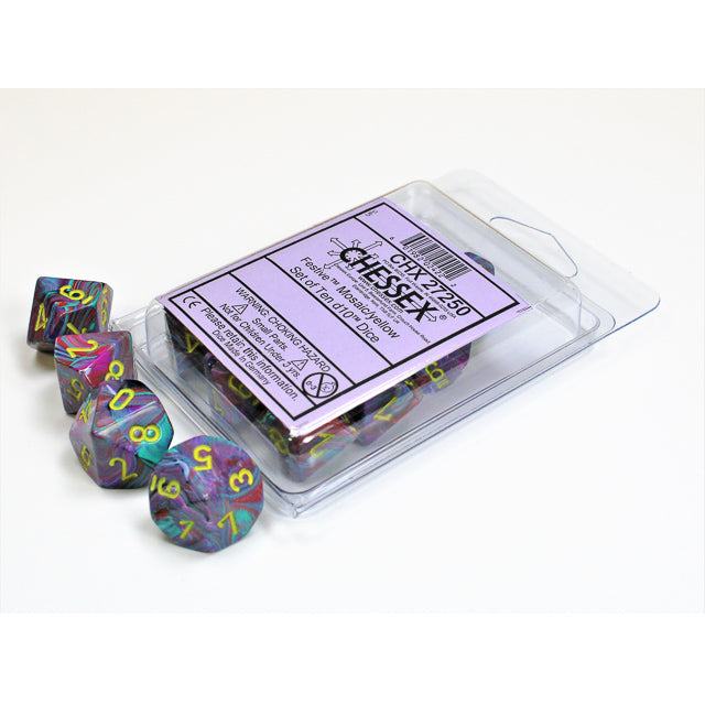 Chessex Festive Mosaic/yellow Set of Ten d10s