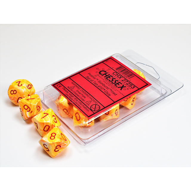 Chessex Festive Sunburst/red Set of Ten d10s