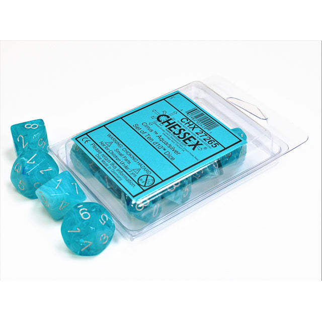 Chessex Cirrus Aqua/silver Set of Ten d10s