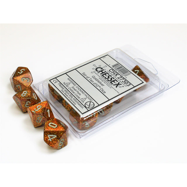 Chessex Glitter Gold/silver Set of Ten d10s