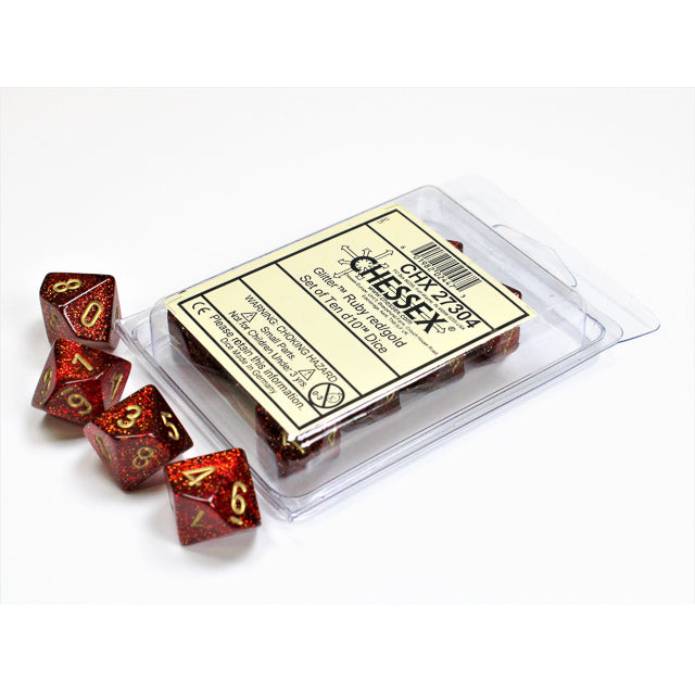Chessex Glitter Ruby/gold Set of Ten d10s