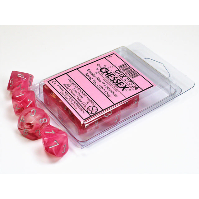 Chessex Ghostly Glow Pink/silver Set of Ten d10s