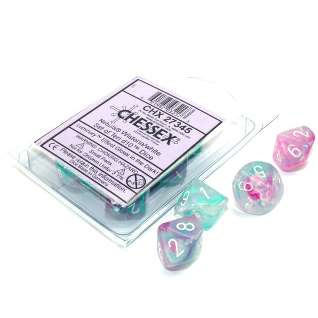 Chessex Nebula Wisteria/white Luminary Set of Ten d10s
