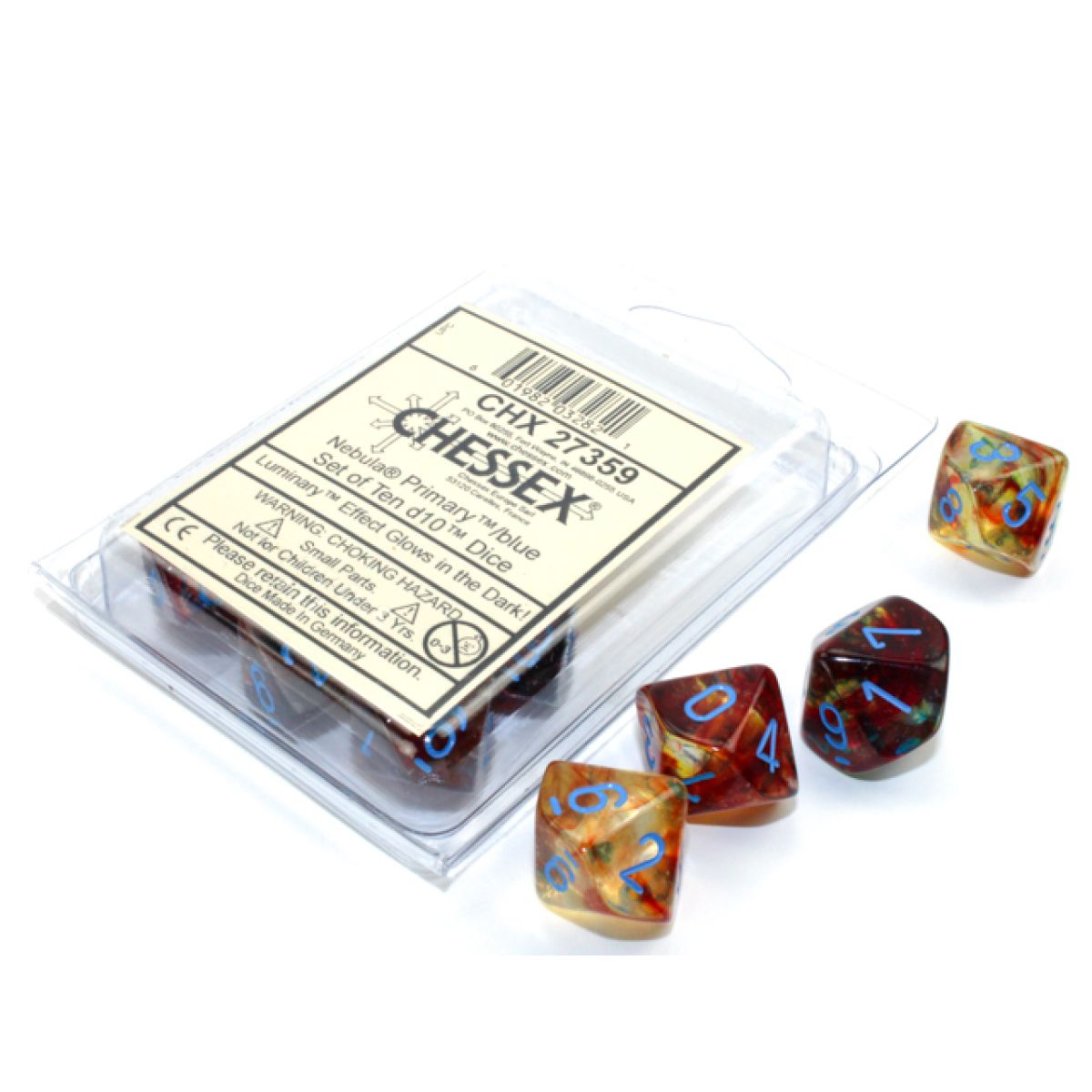 Chessex CHX27359 NebulaPrimary/Blue Luminary D10 Set of 10 (9250466103533)
