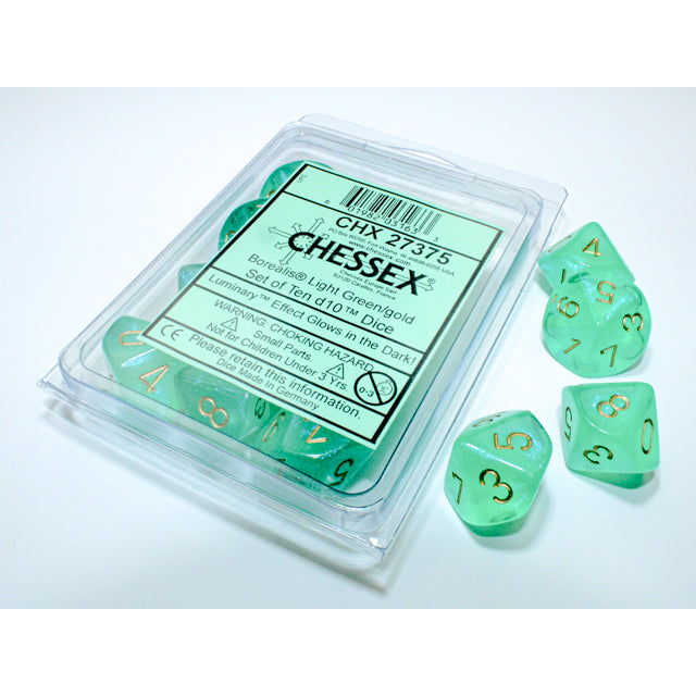 Chessex Borealis Light Green/gold Luminary Set of Ten d10s