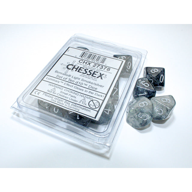 Chessex Borealis Light Smoke/silver Luminary Set of Ten d10s