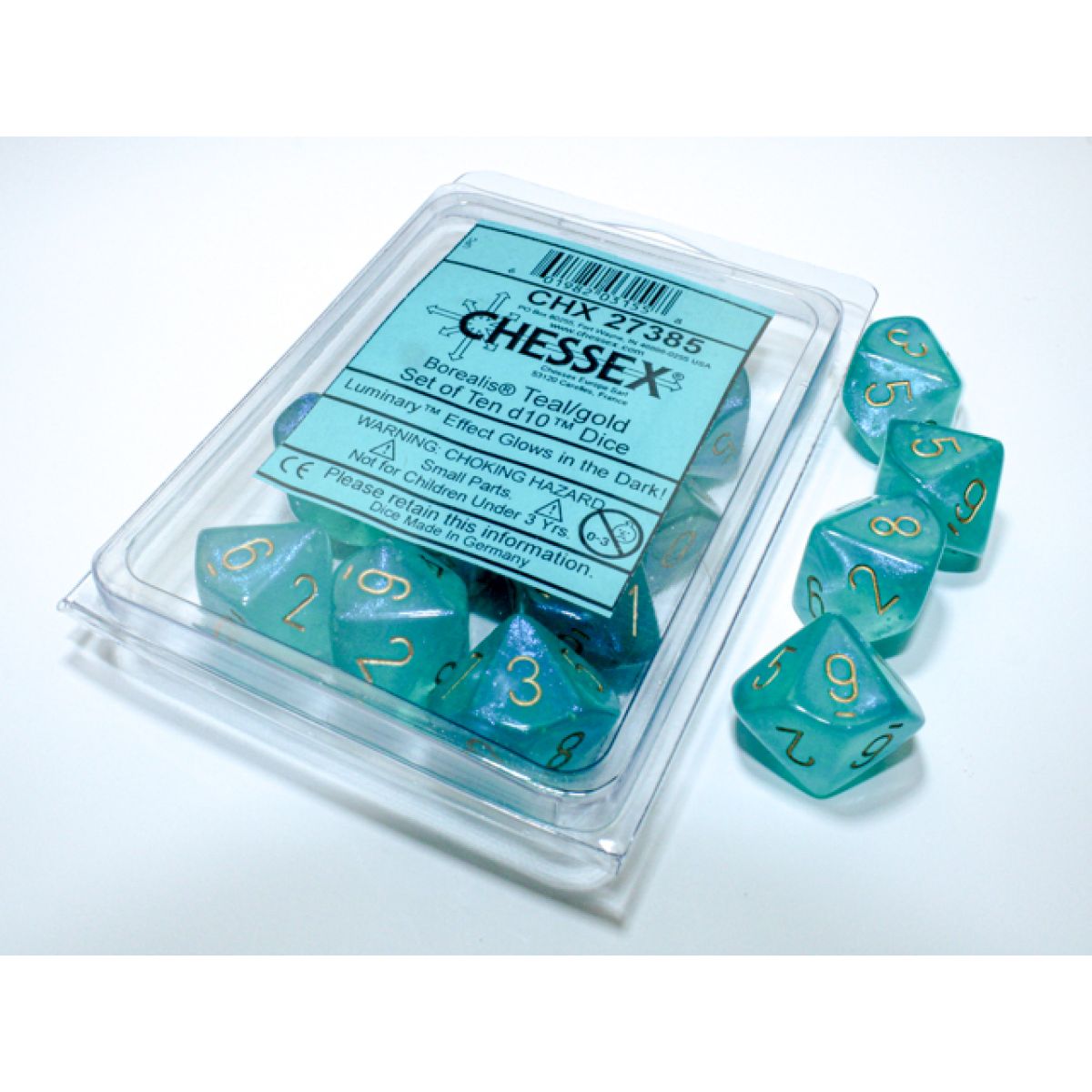 Chessex CHX27385 Borealis Teal/Gold Luminary D10 Set of 10 (9250466267373)