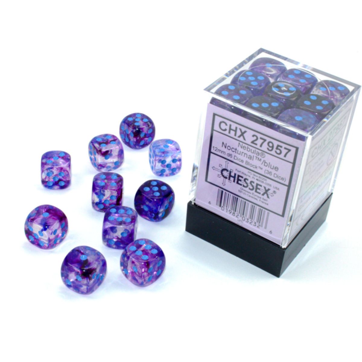 Chessex CHX27957 Nebula Nocturnal/Blue Luminary D6 Set of 36 (12mm) (9250467709165)