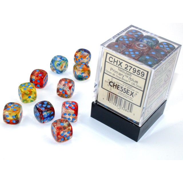 Chessex Nebula 12mm d6 Primary/blue Luminary Dice Block (36 dice